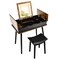 Rustic Brown MDF Pine Wood Vanity Desk with LED Mirror and Stool